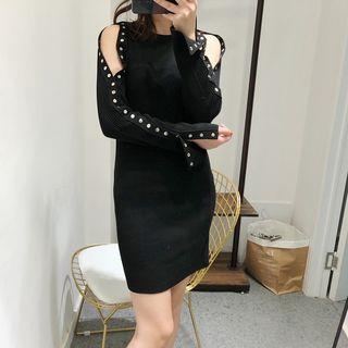 Snap-sleeve Sheath Knit Dress