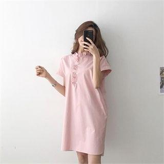 Frilled Half-placket Mini Shirtdress
