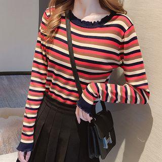 Striped Ruffled Knit Top