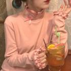 Long-sleeve Mock-neck Cartoon Embroidered Top