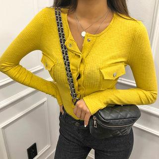 Snap-button Pocket-front Slim-fit T-shirt