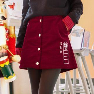Cartoon Embroidered Corduroy Skirt