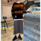 Striped Sweater / Midi Pleated Skirt