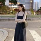 Double-strap Stitched Long Pinafore Dress