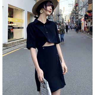 Plain Short-sleeve Cutout Dress
