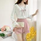 Set: Ruffled Bow Blouse + Wide Leg Shorts
