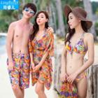 Couple Matching Printed Swimshorts/ Set: Printed Bikini + Cover-up
