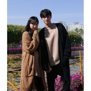 Couple Loose-fit Long Rib-knit Cardigan