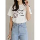Letter Tweed-patched T-shirt