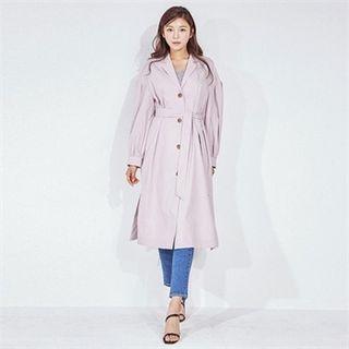Drop-shoulder Single-breasted Long Coat