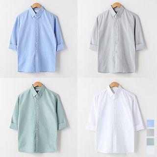 Button-down Elbow-sleeve Oxford Shirt