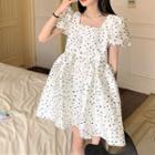 Square-neck Polka Dot A-line Dress As Figure - One Size