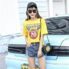 Short-sleeve Lace-up Top Yellow - One Size
