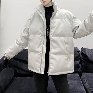 Faux-leather Fleece Two-way Jacket