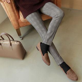 Band-waist Glen-plaid Tapered Dress Pants