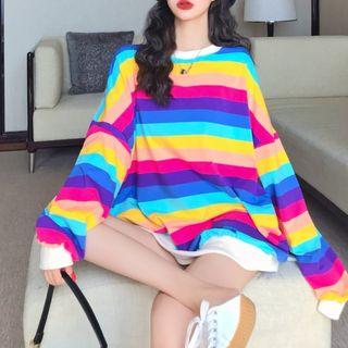 Striped Long-sleeve Oversize T-shirt As Shown In Figure - One Size
