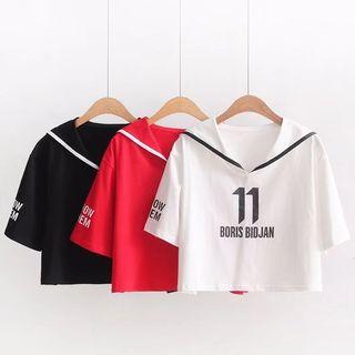 Sailor Collar Short-sleeve Cropped T-shirt