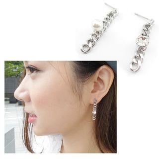 Rhodium Chainy Pearl & Bling Earrings Rhodium - One Size