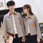 Couple Matching Patch Embroidered Striped Shirt