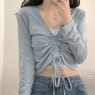 Long-sleeve Drawstring Top Airy Blue - One Size