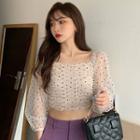 Dotted Shirred Mesh Cropped Blouse