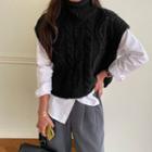 Turtleneck Cable Knit Vest Black - One Size