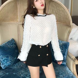 Crochet Lace Trim Mock-neck Blouse