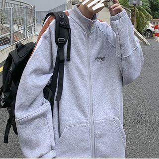 Color Block Lettering Zip-up Hoodie