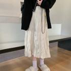 High-waist Velvet Ruched Midi Skirt