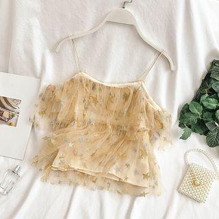 Star Spaghetti-strap Mesh Top