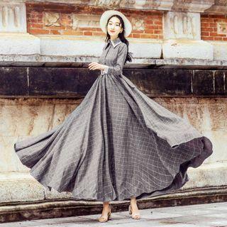 Plaid Maxi A-line Shirtdress