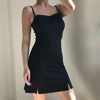 Plain Spaghetti Strap Slit Mini A-line Dress
