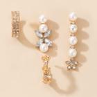 Set Of 4: Faux Pearl / Rhinestone Alloy Earring (various Designs) 17525 - Set - Gold - One Size