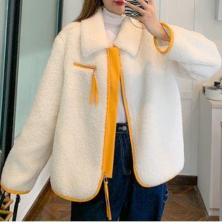 Contrast Trim Zipped Jacket White - One Size