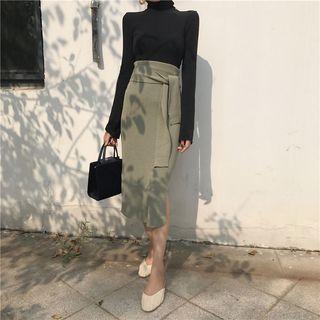 Tie-waist Knit Midi Skirt