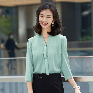 3/4-sleeve Plain Blouse / Dress Pants / Midi Pencil Skirt