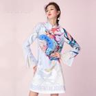 Print Stand-collar Long-sleeve Dress