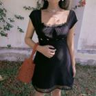 Lace Trim Square Neck Cap Sleeve A-line Dress