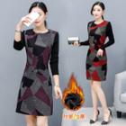 Printed Long-sleeve Sheath Dress