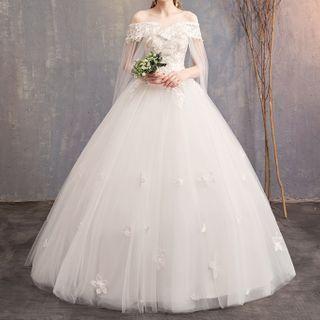 Off Shoulder Embroidered A-line Wedding Gown / Set