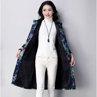 Floral Hooded Buttoned Long Coat