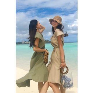 V-neck Frilled-hem Shirtdress