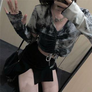 Short-sleeve Tie Dye Top Top - Black & White - One Size