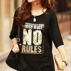 Sequined Lettering Elbow Sleeve T-shirt