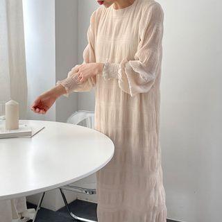 Long Sleeve Crinkled Chiffon Dress