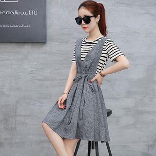 Set: Striped T-shirt + Suspender Dress