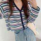 Long-sleeve Button-up Striped Knit Top