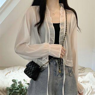 Frill Trim Open-front Chiffon Jacket