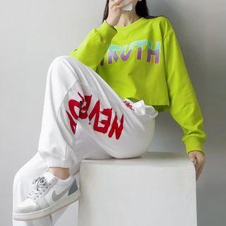 Lettering Sweatshirt / Wide-leg Jogger Sweatpants