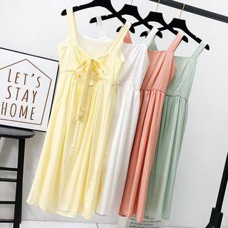 Open Ribbon-back Sleeveless Plain Dress